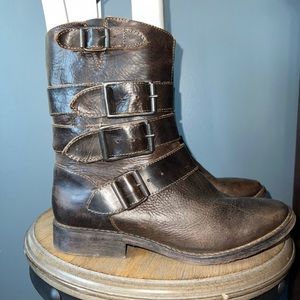 Women’s Brown Buckle Strap Genuine Leather Boots